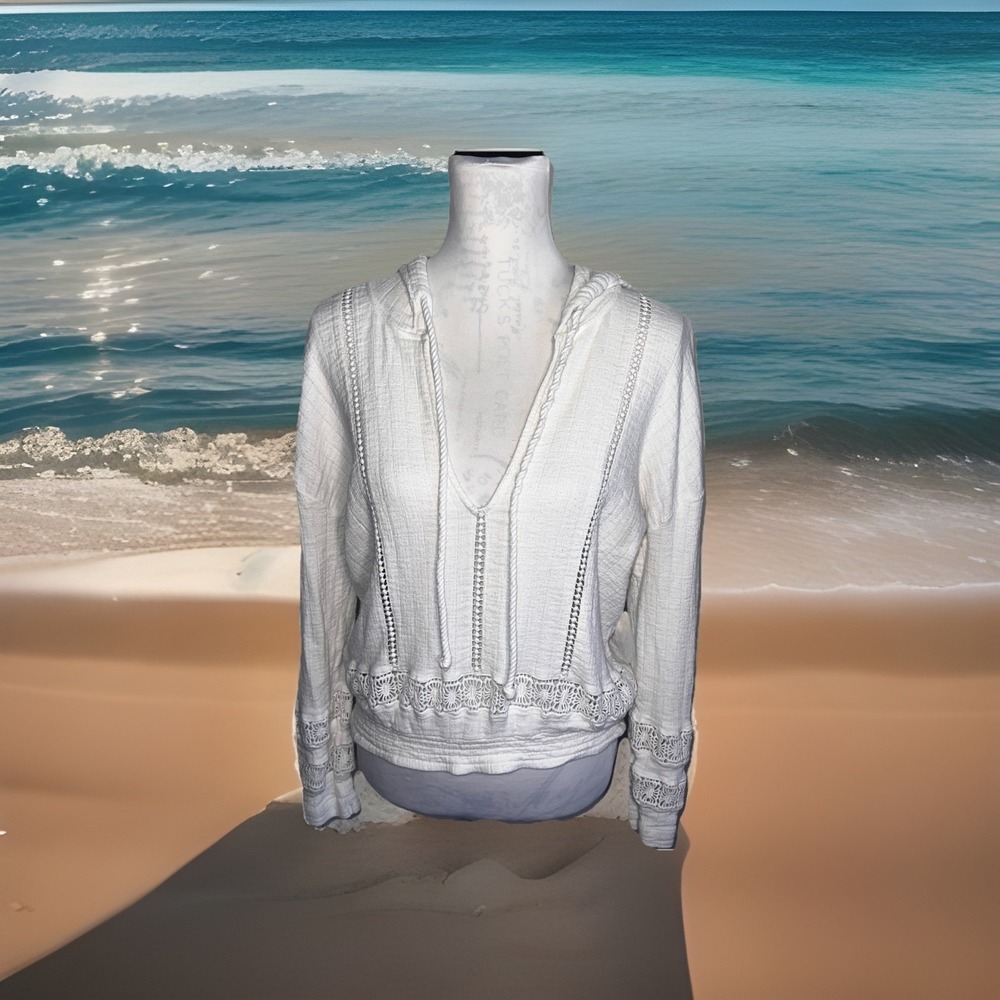 ONeill Cotton Gauzy Drawstring Hoodie‎ Open Crotchet logo Bohemian Beach Size L